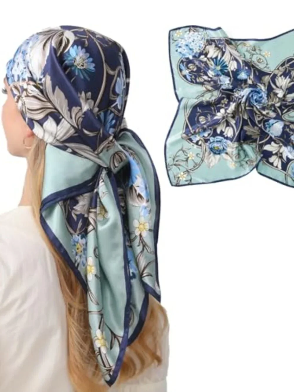 100% Mulberry Silk Head Scarf 35x35 Square Hair Scarf Lightweight Bandana for